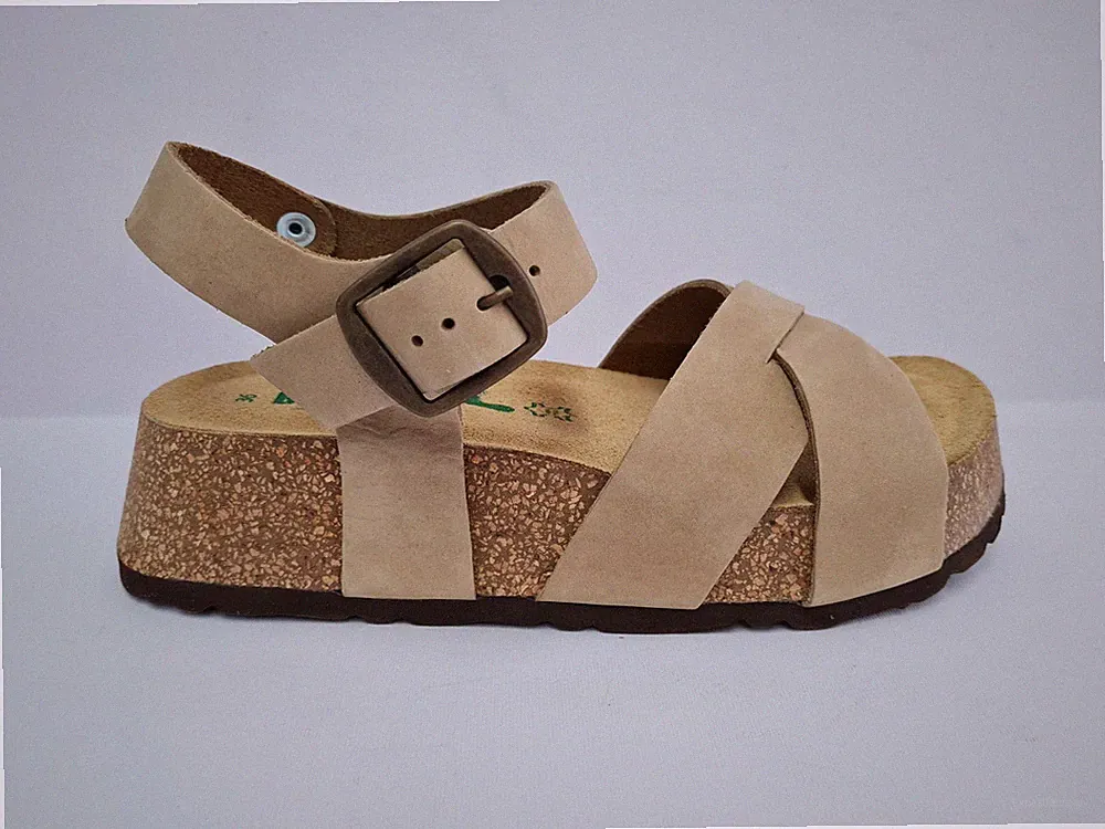 Bionatura Damen Sandalen aus geflochtenem Nabukleder mit Keilabsatz und Schnalle - SAB (Sab