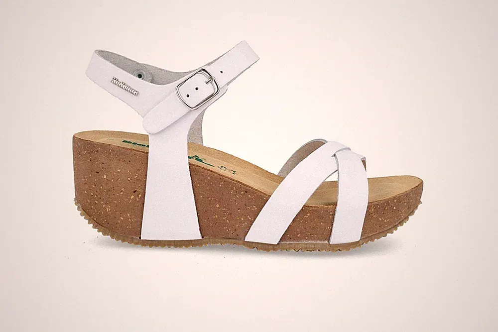 Bionatura Damen Sandalen aus gekreuztem Leder Friese, mit Keilabsatz - BYCBIA (weiß)