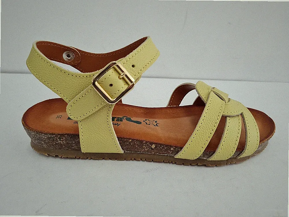 Bionatura Damen Sandalen aus gekreuztem Leder, Zante IMB, mit Schnalle - LEM (Lemon)