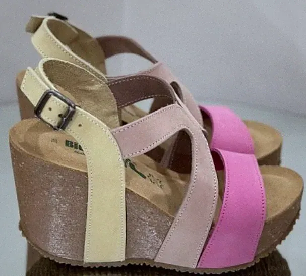 Bionatura Damen Sandalen DAFNE aus Nabuk mit Keilabsatz 9,5 cm, mit Schnalle - NAM413 (Mu