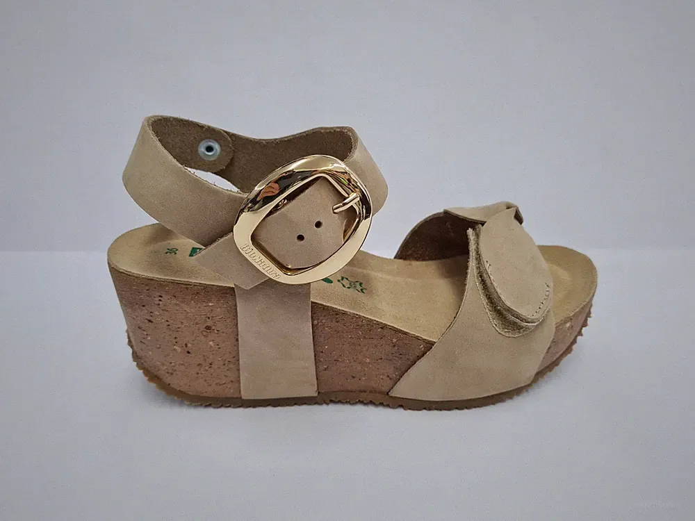 Bionatura Marty Damen Sandale aus Nabukleder mit Keilabsatz 6,5 cm