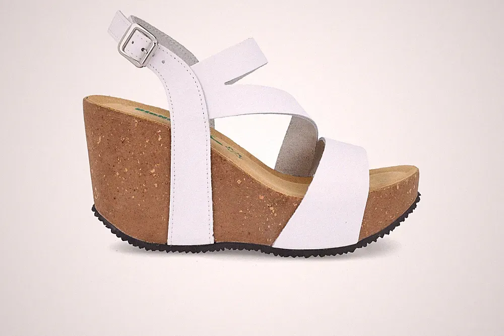 Bionatura Sandalen Frauen Leder Glatt Wedges Und Schnalle - Bycbia (Weiß)