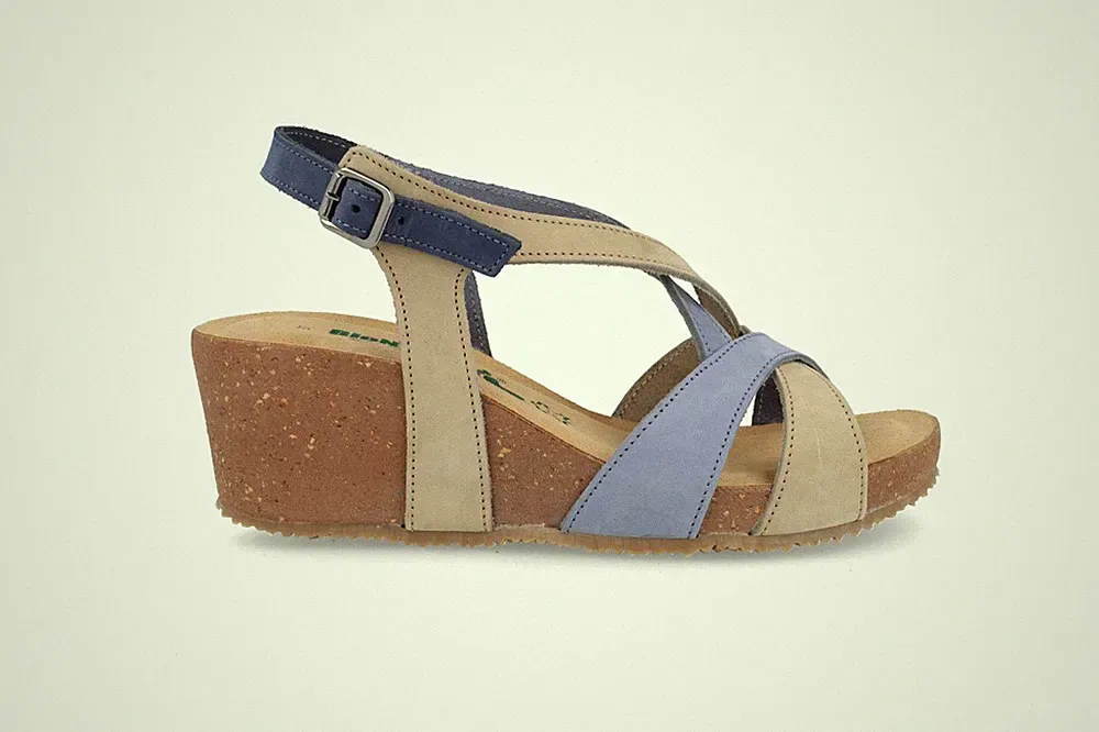 Bionatura Sandalen Maratea Damen Nabuk Keilabsatz mit Schnalle - NAM14 Multi