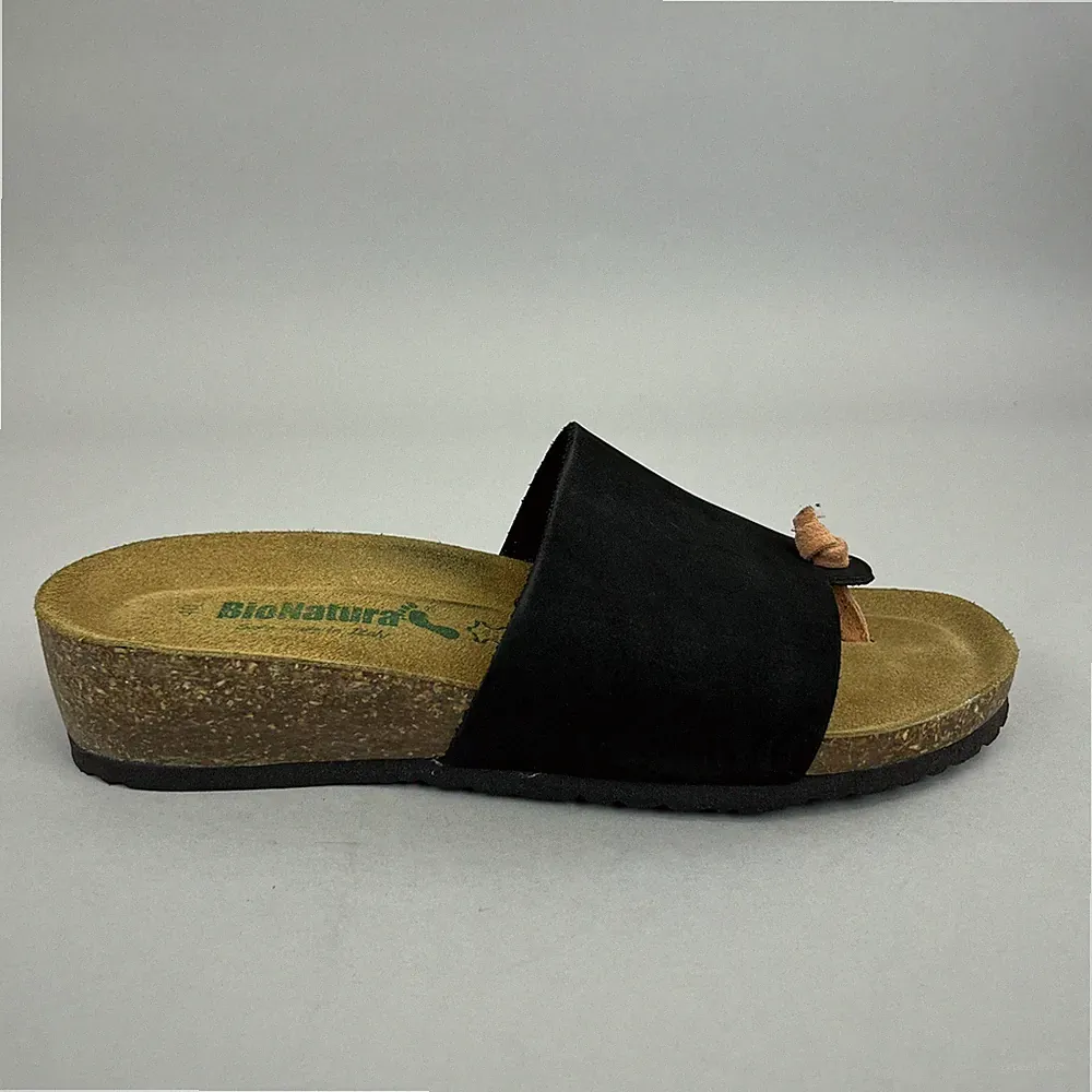 BioNatura Schwarz Leder Slipper Keilabsatz Sommer Slider Pantolette Sandalen Schuhe EU40 UK7