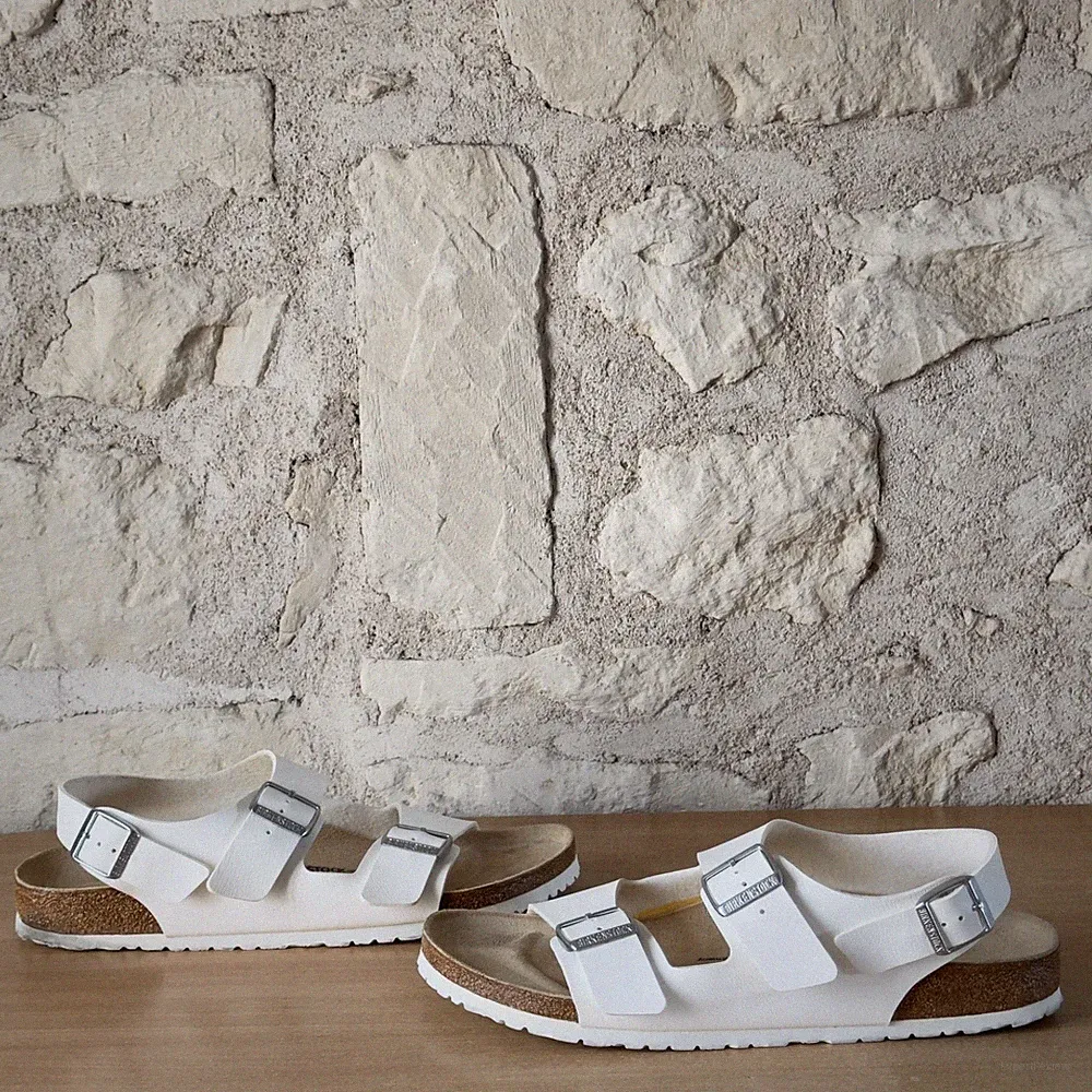 Birkenstock Milano Birko-Flor Weiß Leder Sandalen Herren Größe 46