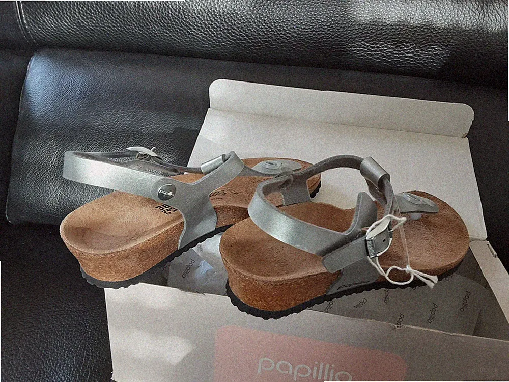 Birkenstock Papillio Ashley Sandalen Keilabsatz Gr. 38 NEU mit Kartonn, Silber