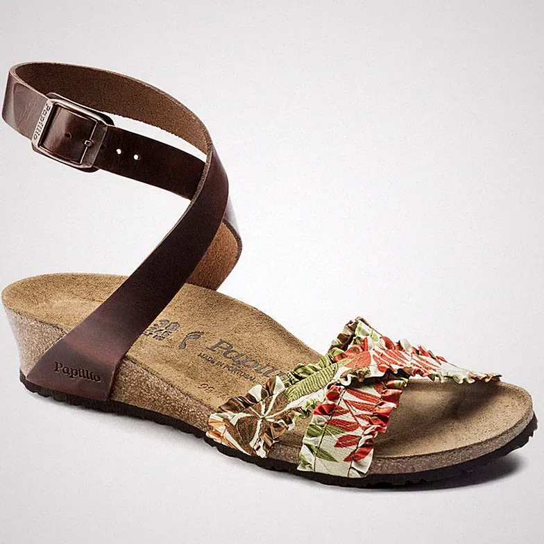 Papillio Lola flower frill brown Gr. 37 schmal Sandale Keilabsatz 1007295 Wedgie
