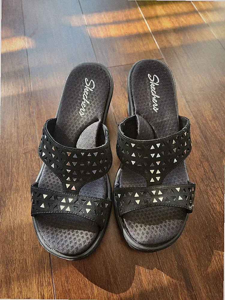 Black Skechers Platform Wedge Sandals Size 8.5