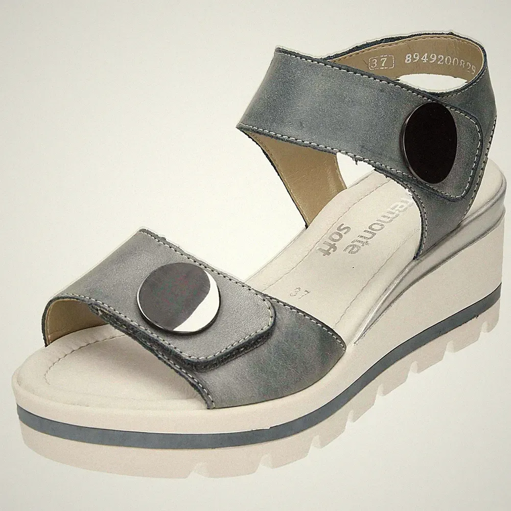 Blau Keilabsatz Leder Sandalen Plateau Peeptoe D1565-14 Schuhe Slingback Retro