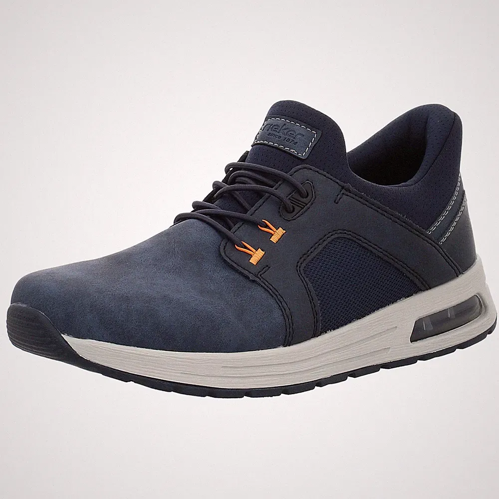 Blauer sportlicher Slipper von Rieker für Herren. Keilabsatz, runde Schnürsenkel