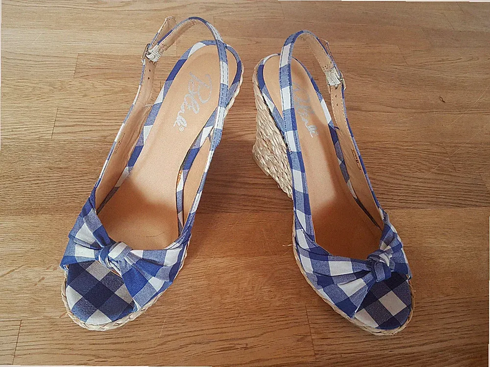Blink Sommerschuhe, Sandalette, 38 kariert weiß/blau, Absatzhöhe 11 cm