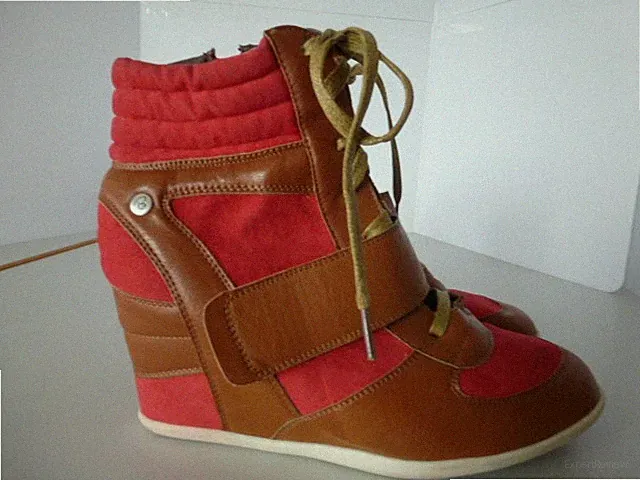 Blink * Stiefelette mit Keilabsatz * Gr. 41 rot/braun* Wild- + Glattleder * Neu
