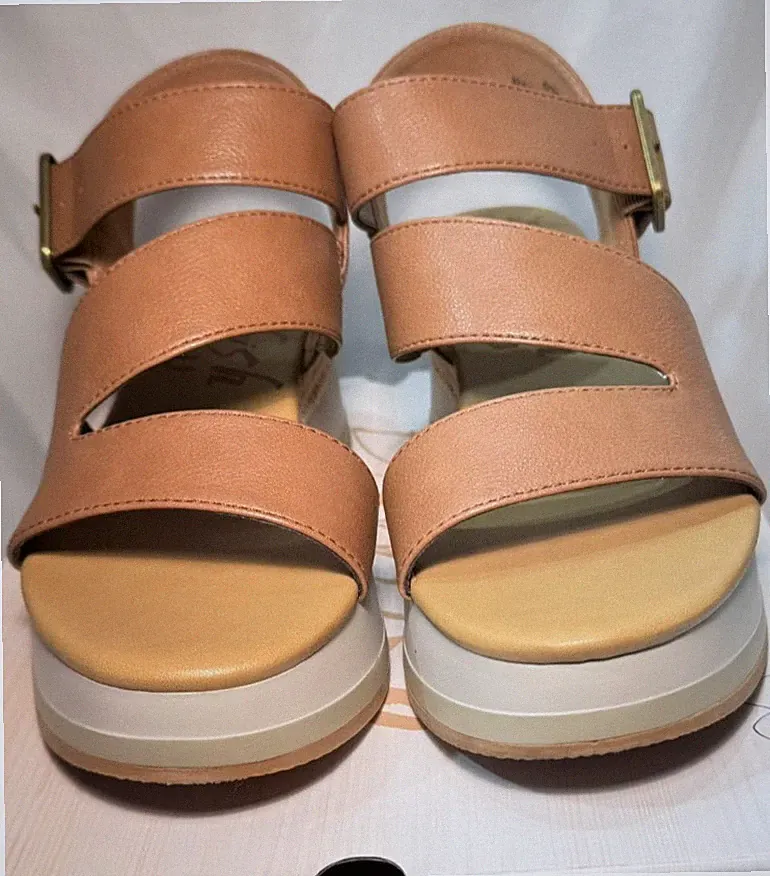 Blowfish Kunstleder Sandalen UK 5 / 38 Solly hellbraun hoher Keilabsatz Plateau Absatz Riemen