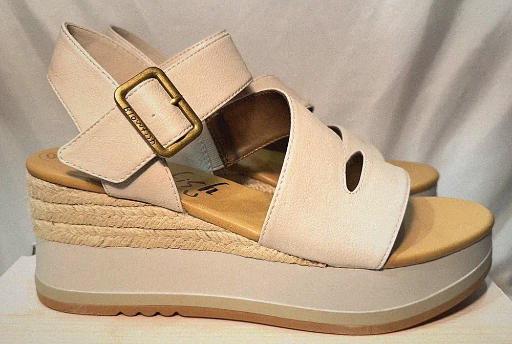 Blowfish Kunstleder Sandalen UK 7 / 40 Solly off white hoher Keilabsatz Plateau Absatz
