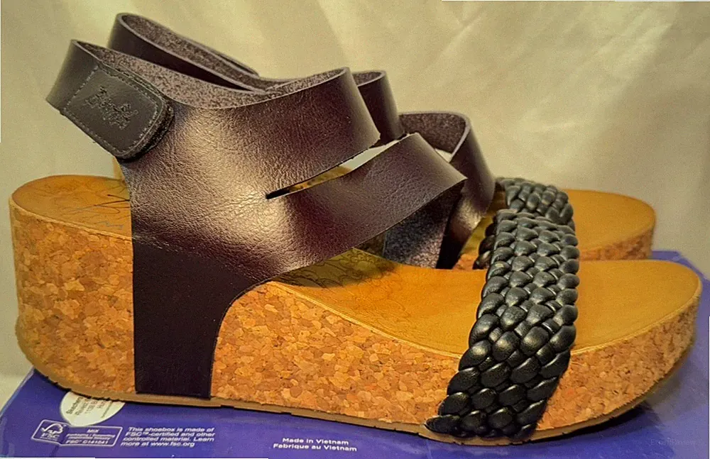 Blowfish Kunstleder Sandalen UK 8 / 41 schwarz vegan hoher Keilabsatz Plateau Absatz