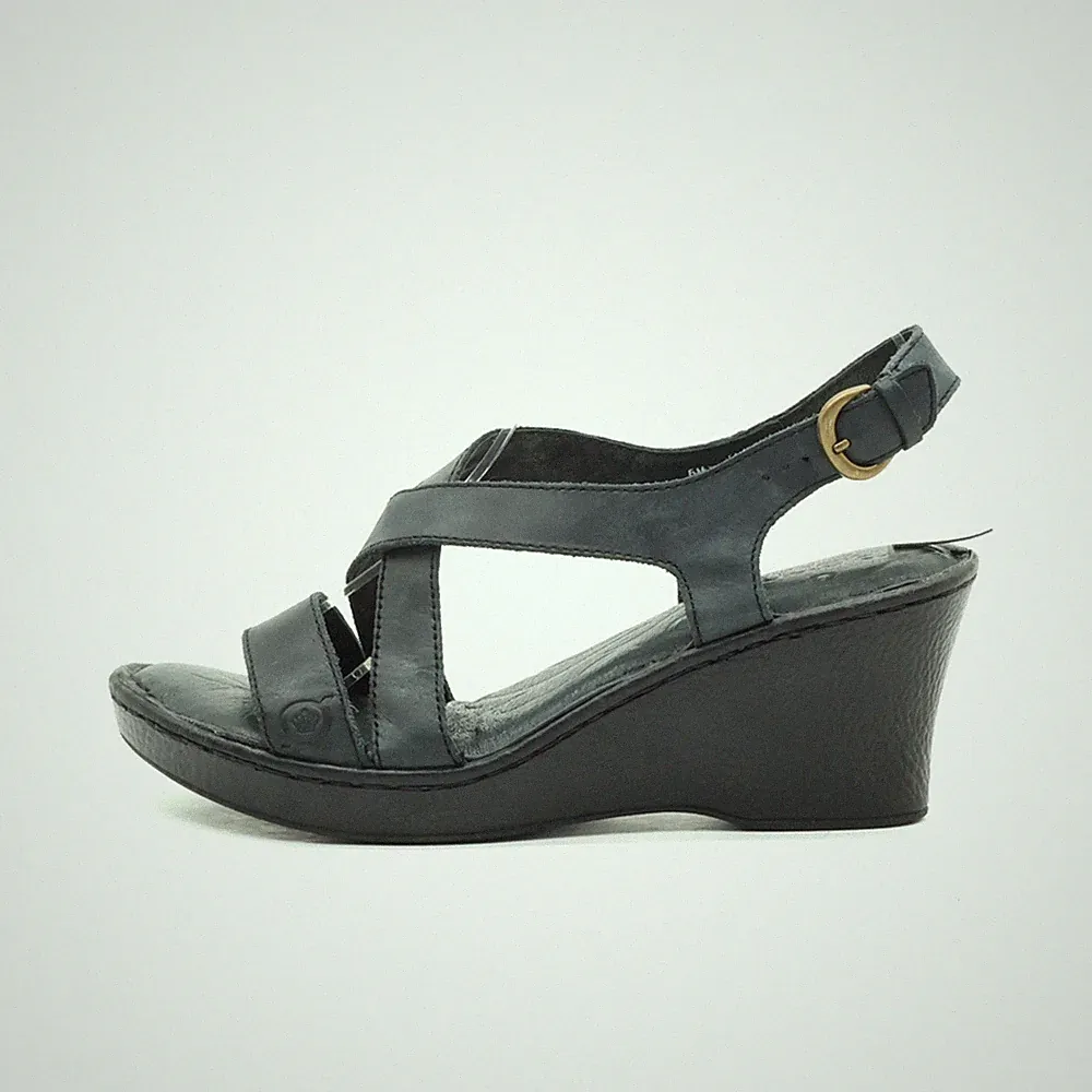 Born Damen Sandalen EU 36,5 D91403 CCA16 Schwarz Leder Riemchen Keilsandalen