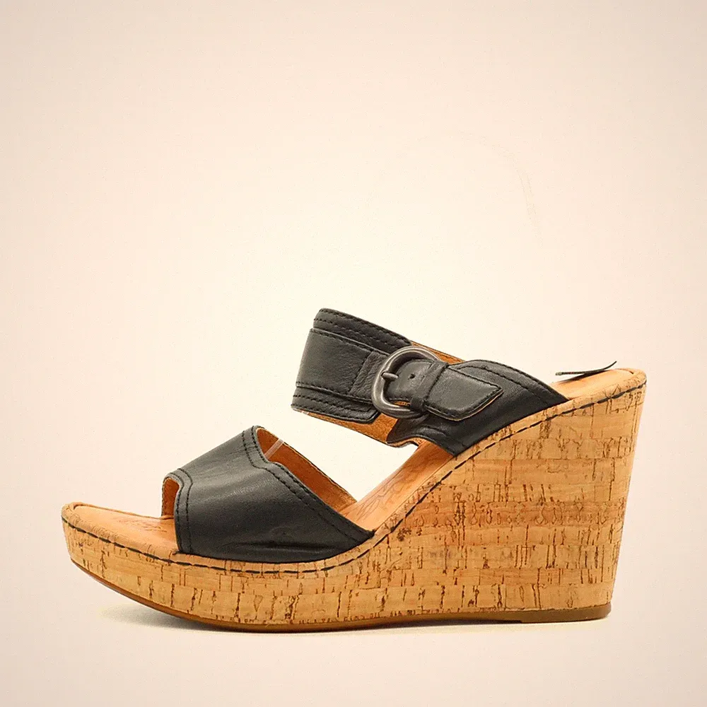 Born Damen Sandalen EU 43 W32198 Schwarz Hand Crafted Footwear Keilabsatz