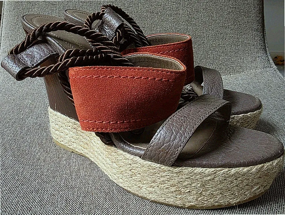 *BOSS ORANGE* Keilabsatz Plateau Sandalen Wedges Gr. 39 Leder Top Zustand