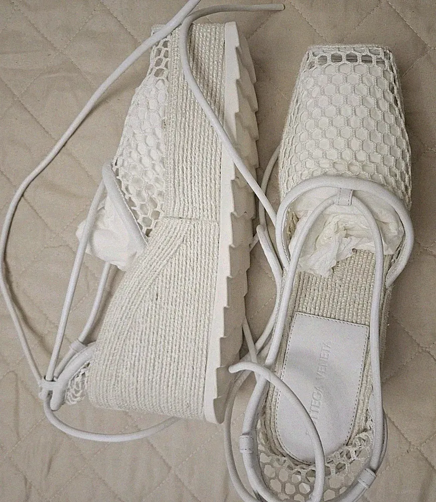 Bottega Veneta Damen Keilsandalen Weiß Baumwolle Schnürung EU 41