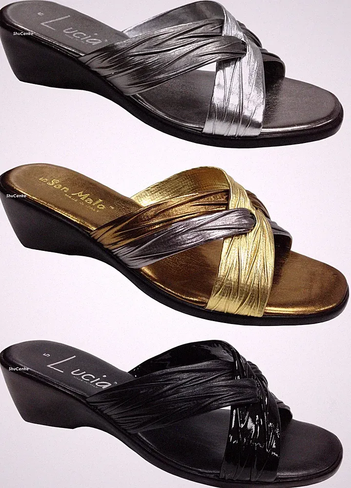 Boulevard X Over Pantolette Sandale Keilabsatz Pantolette Italian Made Sommer Silber Mode Schuhe