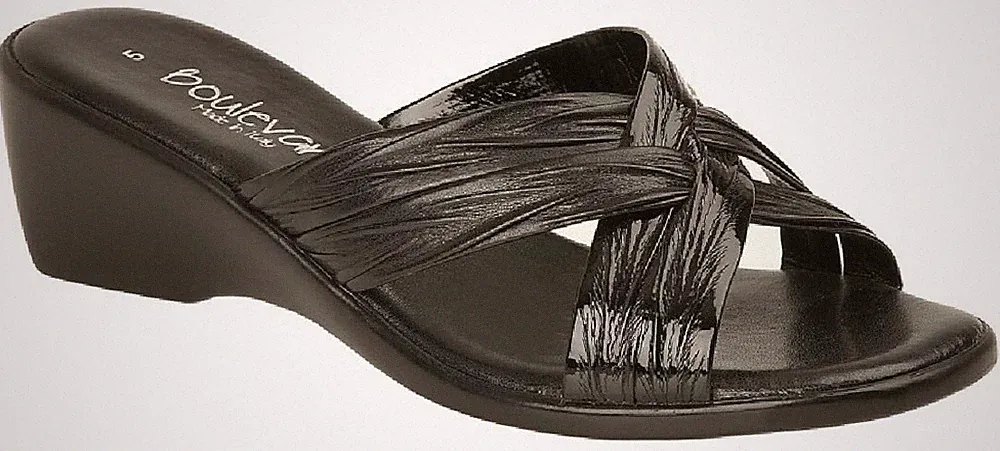Boulevard X Strap italienische Pantoletten Sandalen schwarz matt/Lack PU