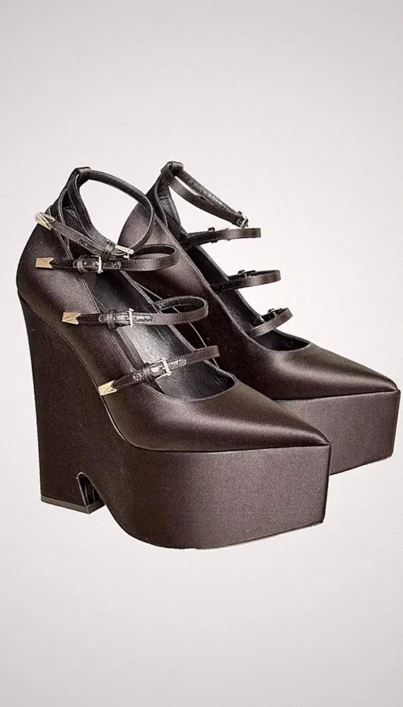 Brandneu im Karton £1450 Versace Tempest schwarze spitze Satin-Plateau-Absätze/Schuhe UK 7 EUR40
