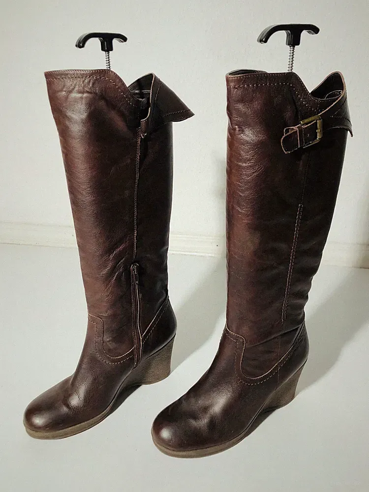 Braune Görtz Stiefel aus Leder - Gr. 39 - Keilabsatz