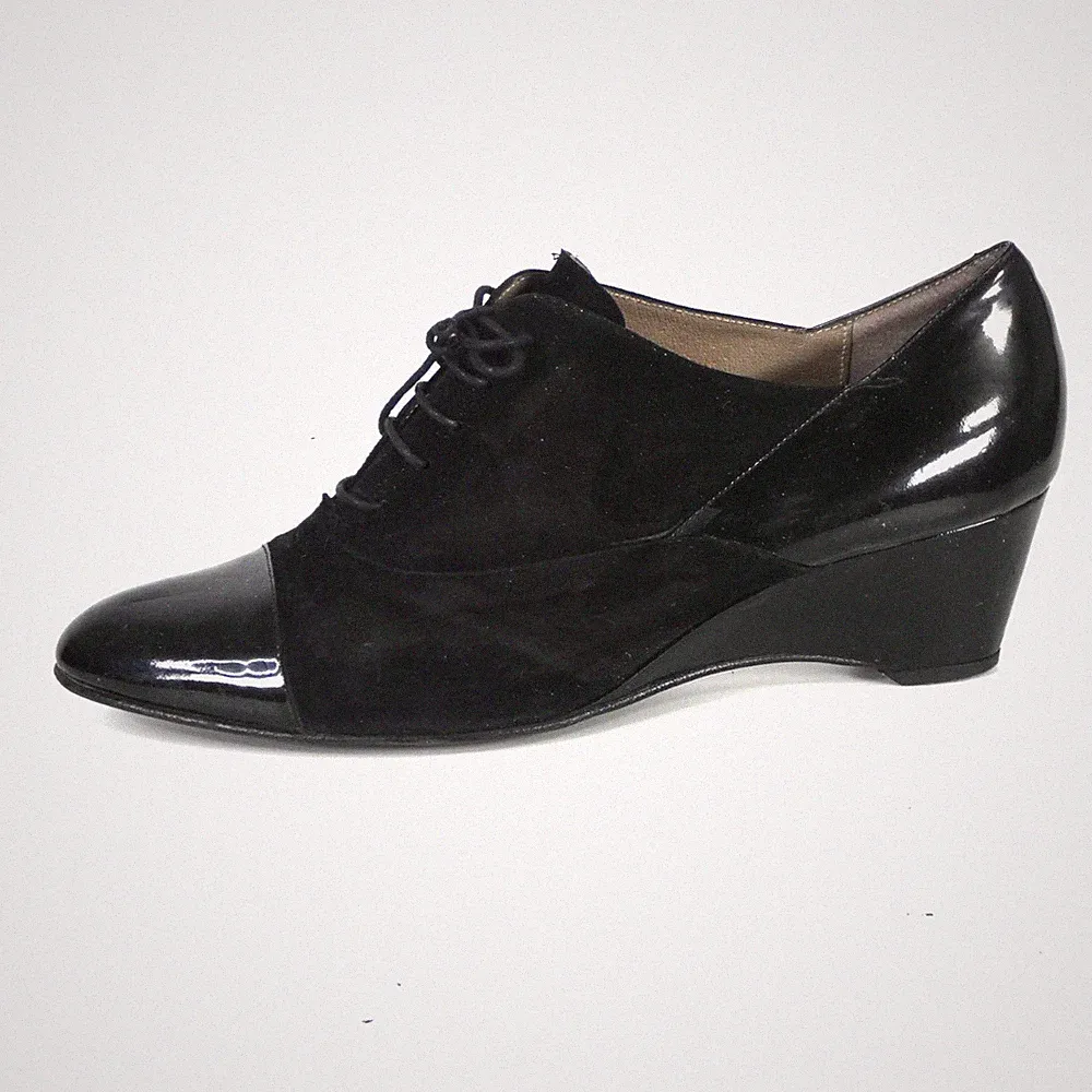 Brenda Zaro Wedge Oxford Schuhe Schwarz Wildleder Leder Smart Work UK 8 EU 41