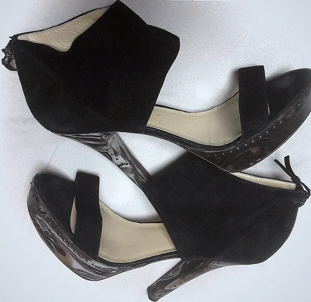 Brioni Wildleder High Marble Heels Plateau Schwarz Sandalen Größe UK7 EU40 Preloved