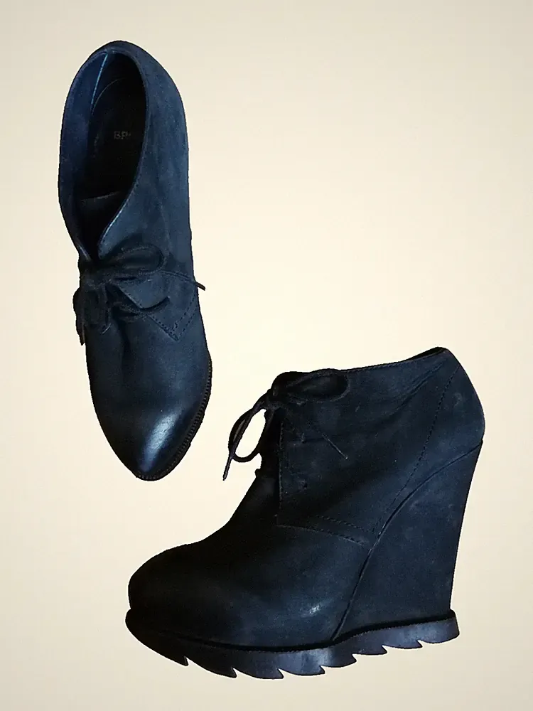 Bronx Leder Ankle Boots Keilabsatz hoch schwarz Gr. 38