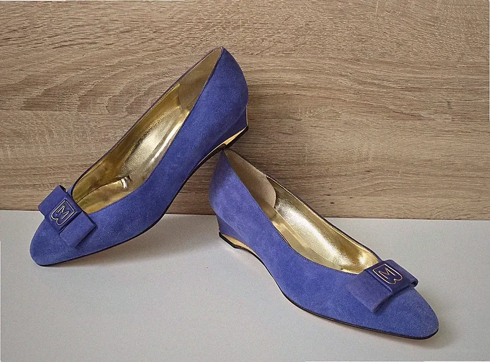 Bruno Magli Pumps Keilpumps Wedges Veloursleder Lila Gr. 5 = 38 Vintage 80er