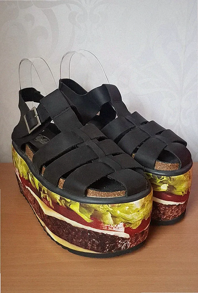 Buffalo Burger Damen Leder Plateau Sandalen UK 6 NEU