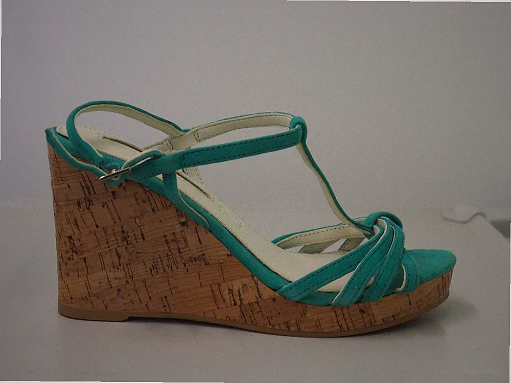 "Buffalo" Keilabsatz Sandalette, Gr. 39, türkies, Absatz ca. 10 cm, NEU