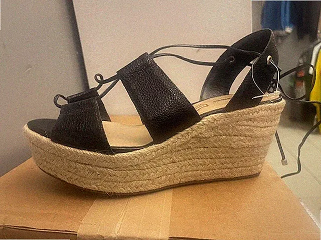 Buffalo London 128118 Vaqueta schwarz black Espadrille Sandalen Leder Neu Gr:38