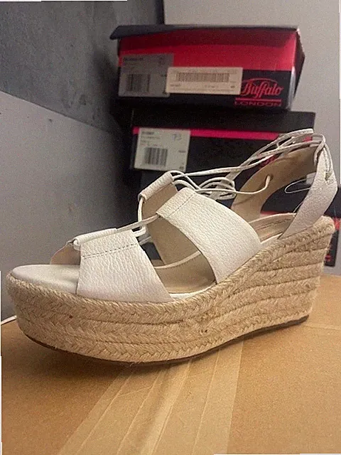 Buffalo London 128118 Vaqueta white weiß Espadrille Sandalen Leder Neu Gr:41