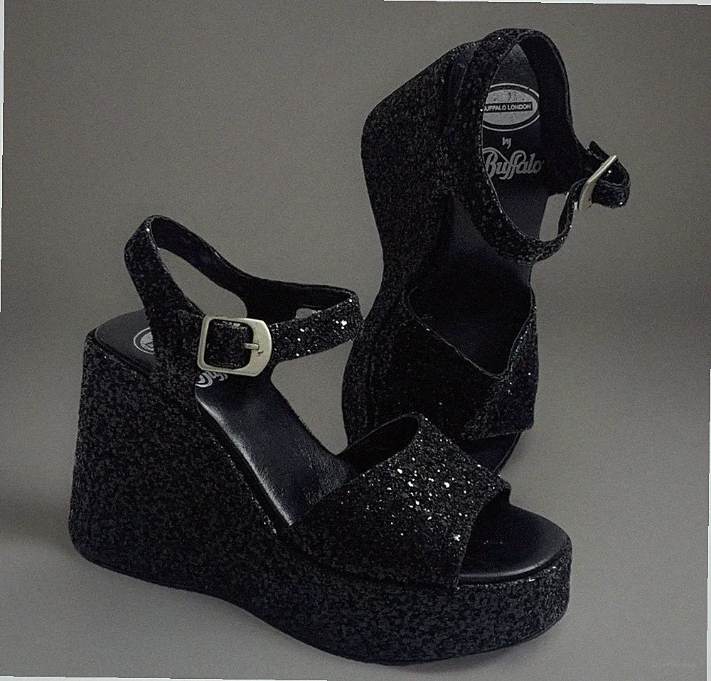 BUFFALO-LONDON Damenschuhe 37 Sandaletten Keilabsatz Plateausandale Riemchen
