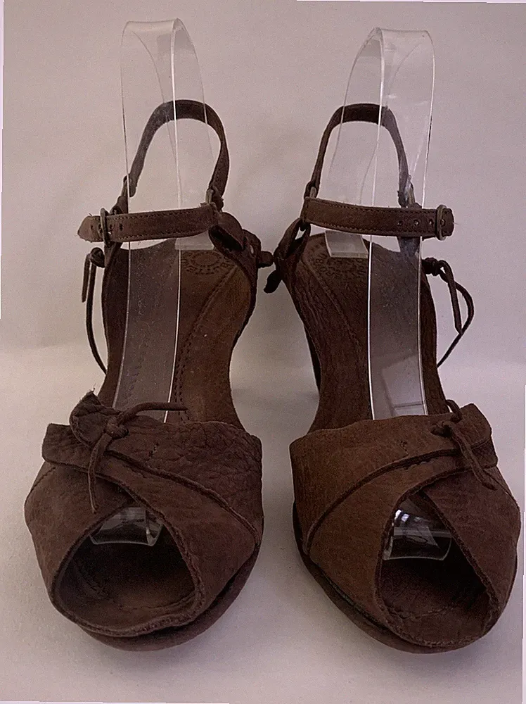 Buttero braune Wildleder-Sandalen mit Keilabsatz 3,5 Zoll Halbledersohle UK 3 passt UK 4