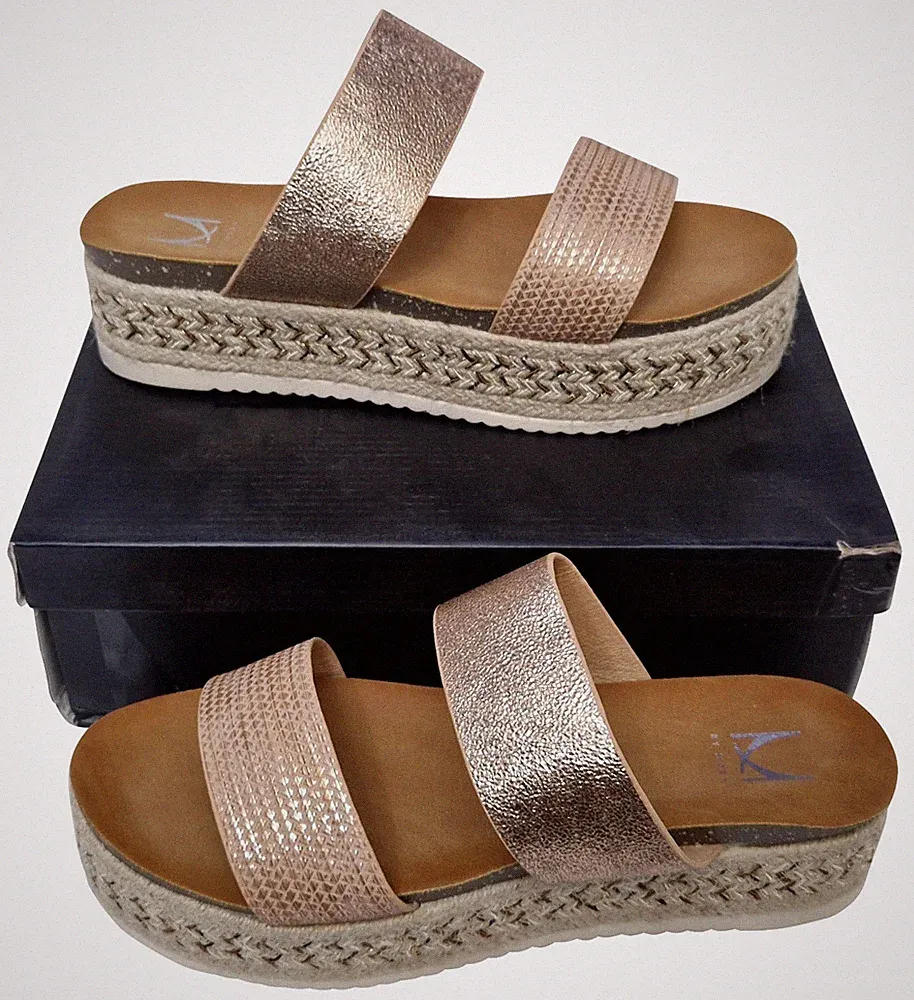BY MODA Peama bequeme Passform Damen Metallkamm Leder Plateau Pantoletten Slipper UK 8