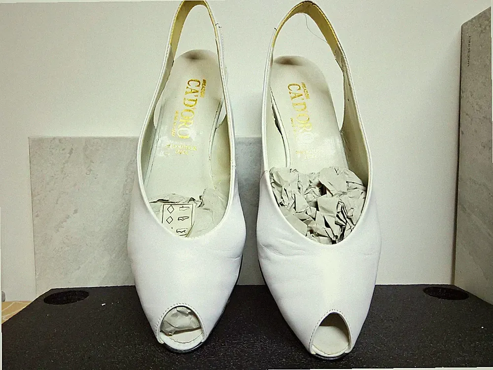 CA'D'ORO Damen Slingback Pumps Peep Toe Keilabsatz Leder Weiß EU 41 Made Italy