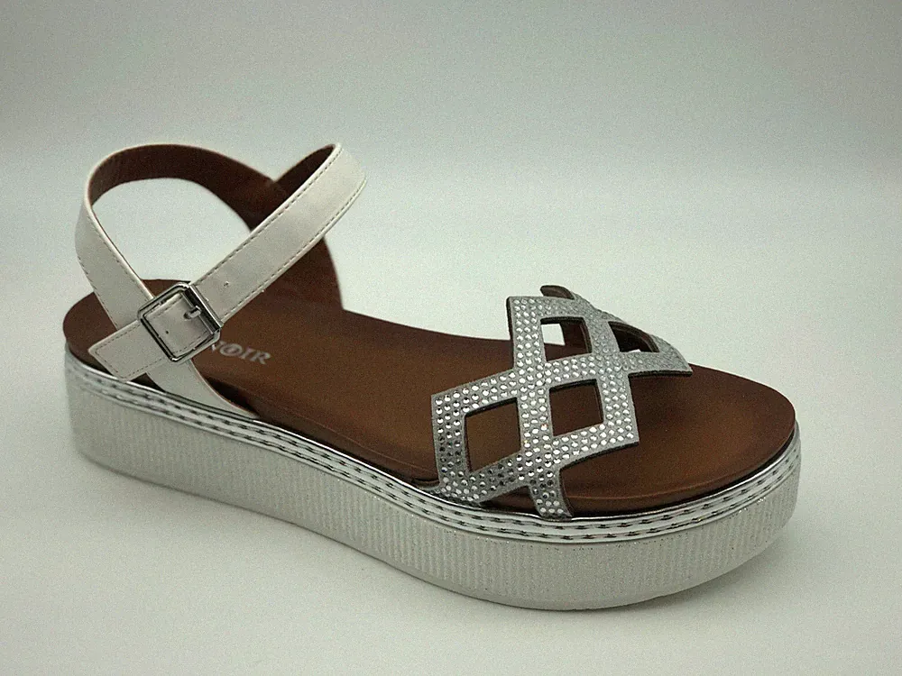 Cafè Noir Sandalen GGC904 weiß mit Plateau-Kristallen 4 cm RABATT