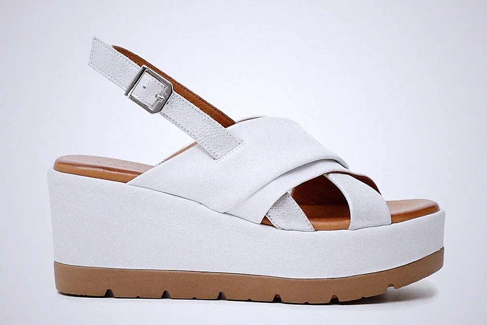 Cafè Noir Sandalen HB4230 Leder weiß Keilabsatz 6,5 cm SALE