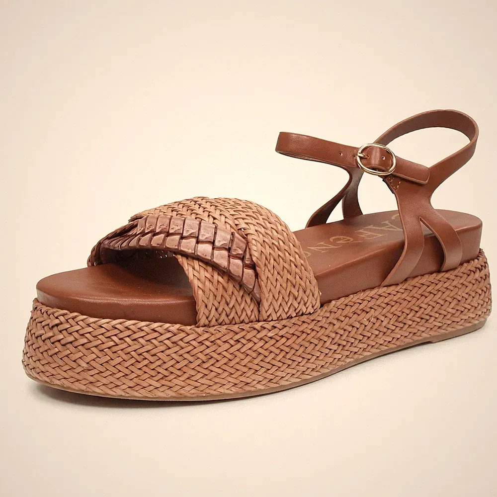 Cafe' Noir Sandalen mit Riemchen und Keilabsatz braun - Größe 35 Damenschuhe