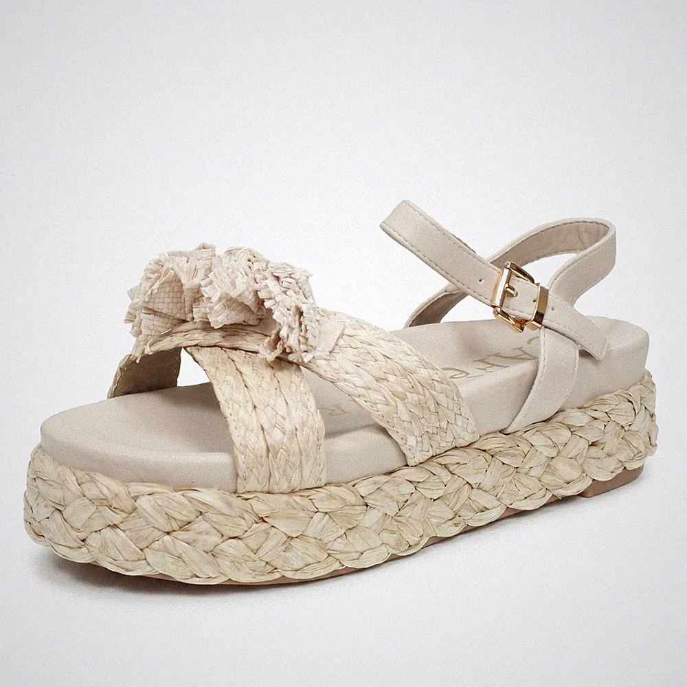 Cafe' Noir Sandalen mit Schnalle und Keilabsatz beige - Damen Schuhe Sandalen