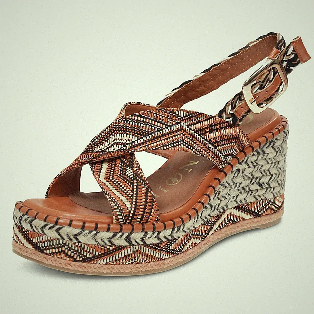 Cafe' Noir Sandalen mit Schnalle und Keilabsatz braun - Damen Schuhe Sandalen