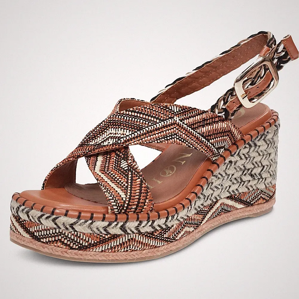 Cafe' Noir Sandalen mit Schnalle und Keilabsatz braun - Damen Schuhe Sandalen