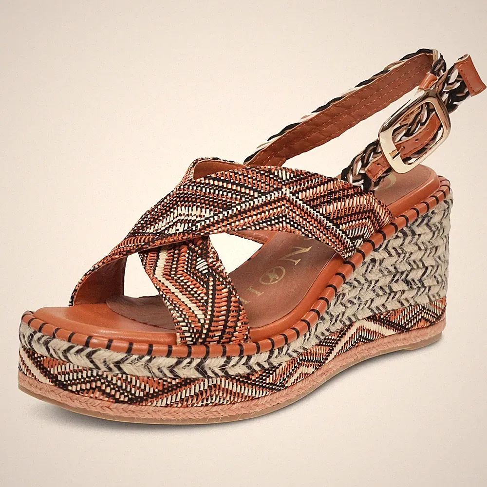Cafe' Noir Sandalen mit Schnalle und Keilabsatz braun - Größe 37 Damenschuhe Sandalen