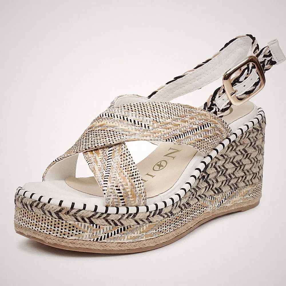 Cafe' Noir Sandalen mit Schnalle und Keilabsatz weiß - Größe 38 Damenschuhe Sandalen