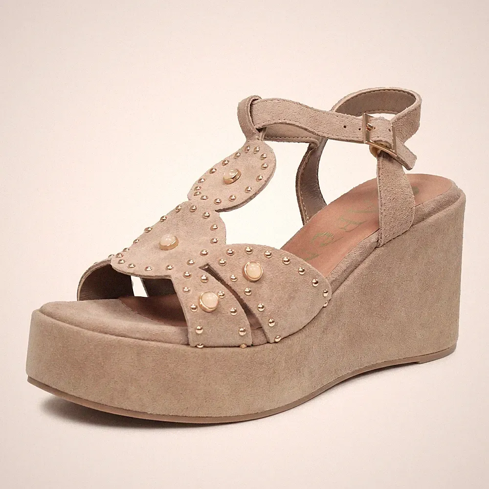 Cafe' Noir Wildleder Sandalen mit Keilabsatz Sand - Größe 37 Damenschuhe Sandalen