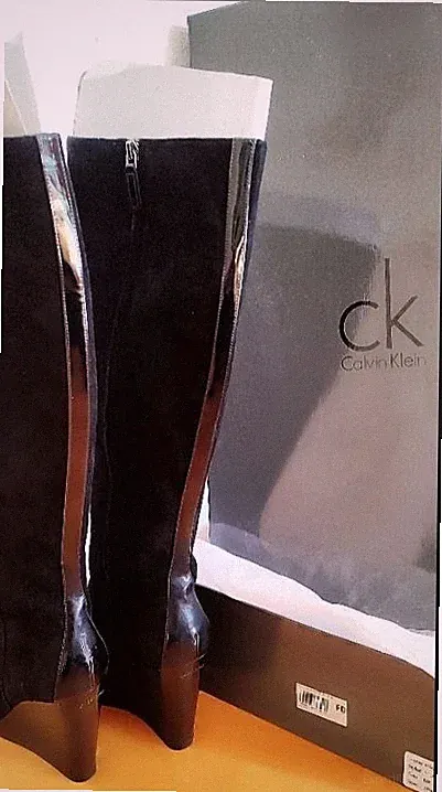 Calvin Klein CK Stiefel Keilabsatz Echtleder NEU OVP schwarz extra hoher Schaft
