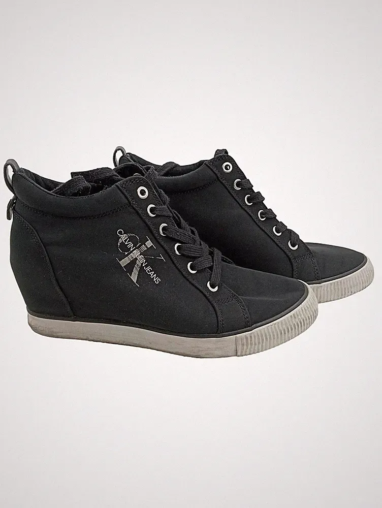 Calvin Klein Jeans Damen Sneaker Wedge Schwarz Gr. 40 Canvas Keilabsatz